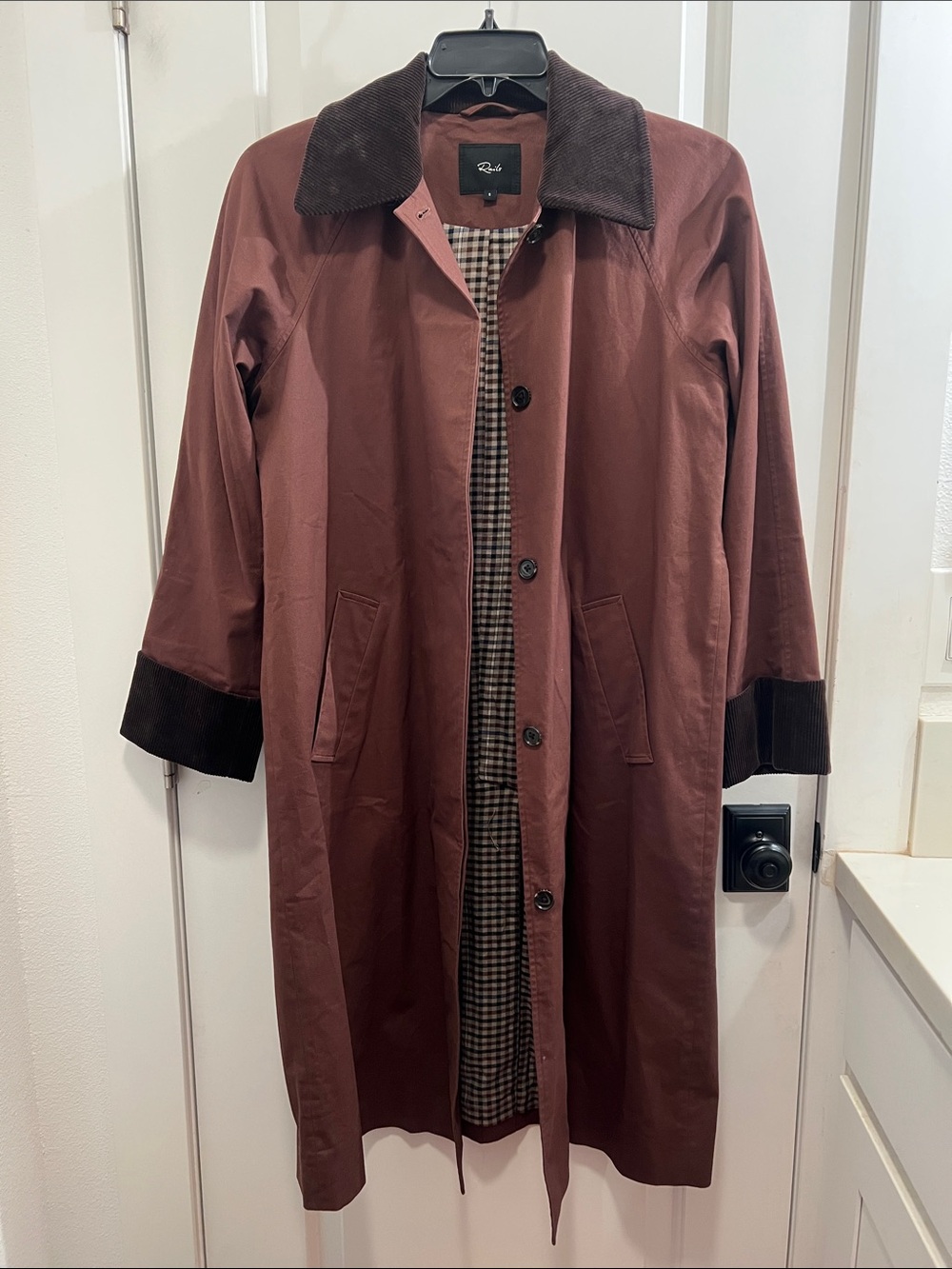 Rails Mauve-Brown Trench Coat with Dark Corduroy Trim